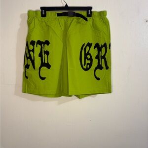 Greyday g59 Neon Lime Graphic Swim Shorts with Black Gothic Print